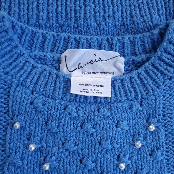 Vintage Handknit Pearlcore Heart Bobble Checkered Chunky Knit Sweater Ve… - Picture 3 of 7